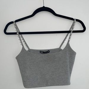 Zara grey tank size medium with pearl detail on straps